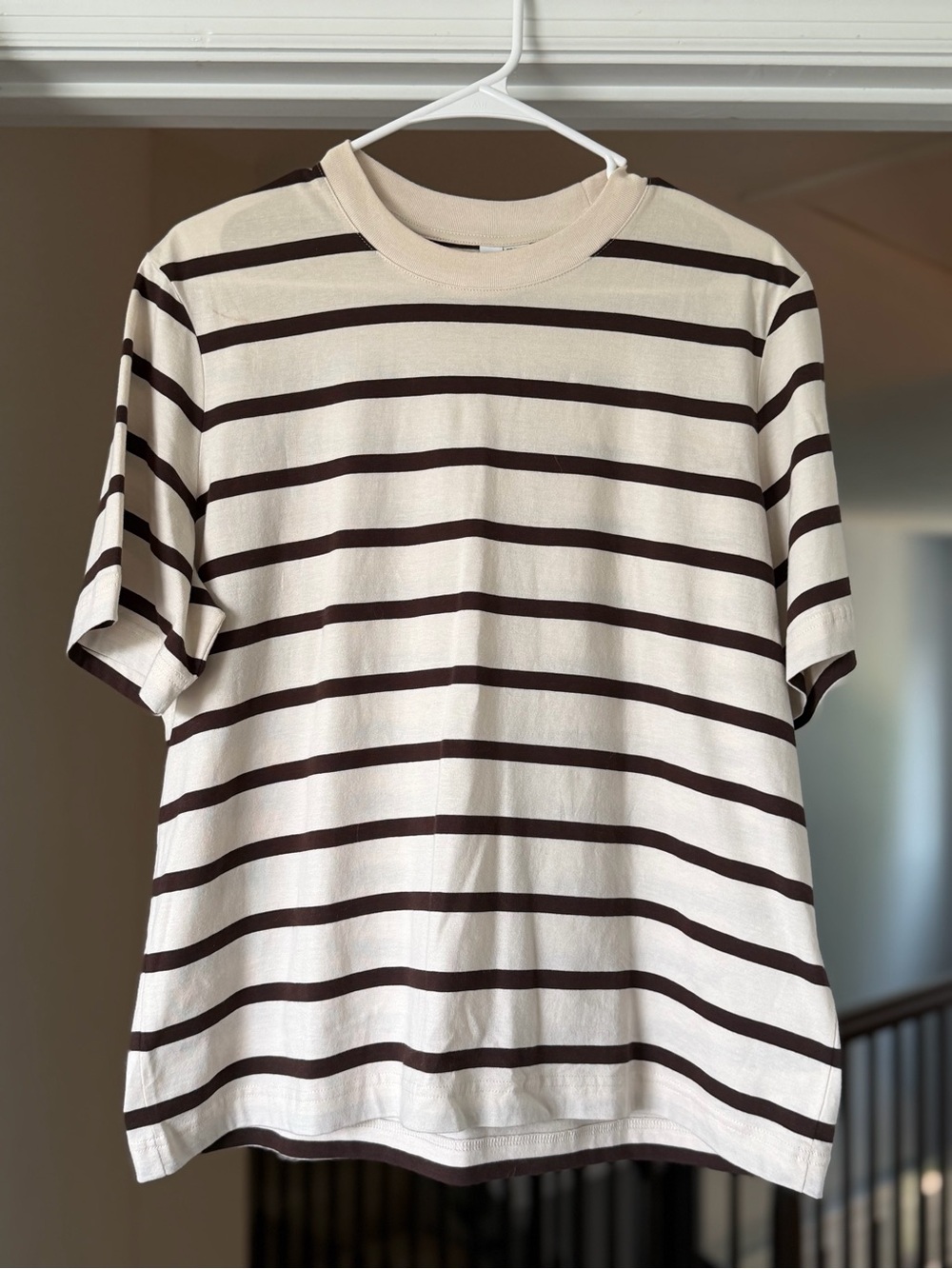 & Other Stories Chocolate Brown Cream Striped Oversized T-Shirt Medium